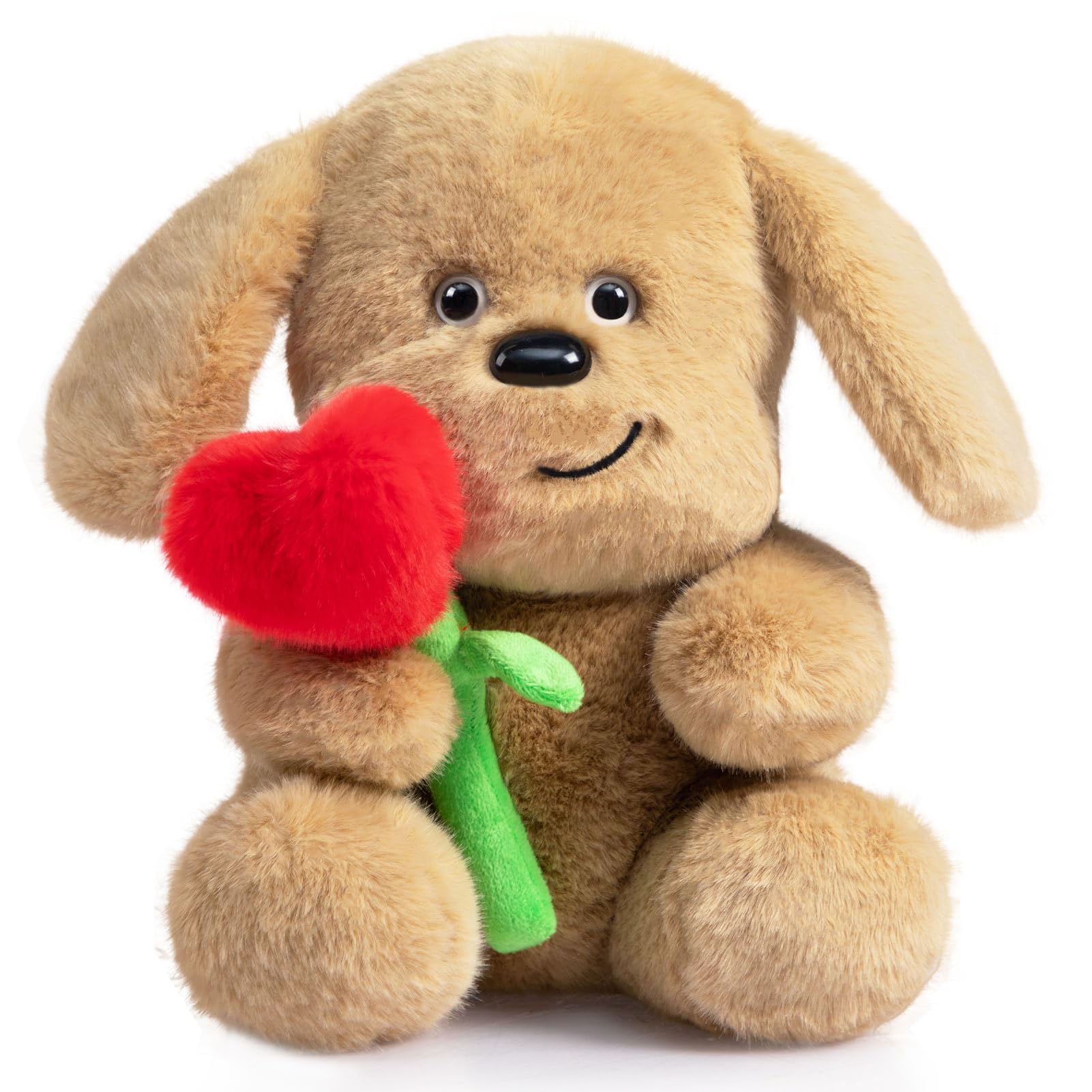 BEJOY Plush Dog Teddy, Plush Golden Pup Toy, Stuffed Animal I Love You Golden Retriever with Rose & Necktie