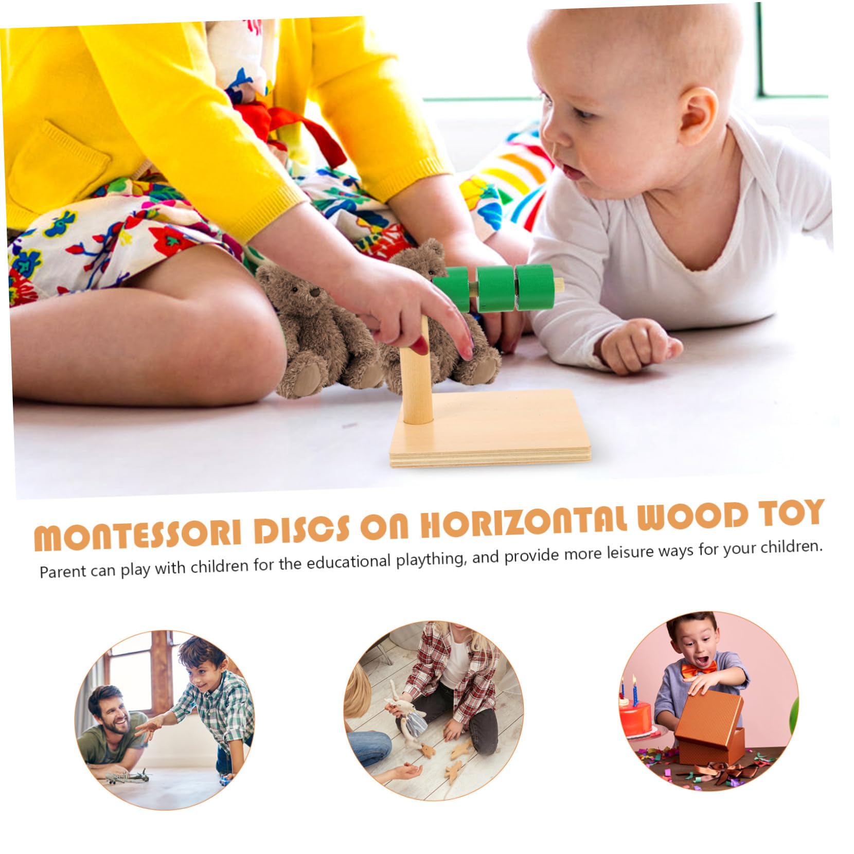 Discos Educativos Horizontales de Madera para Niños, Juguete Montessori | Juego Didáctico de 0 a 3 Años, Superficie Pulida sin Rebabas, Operación Sencilla y Obsequio Navideño