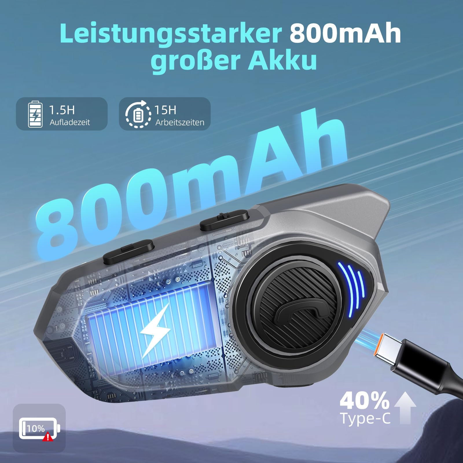 X2 Motorrad Bluetooth Headset, Helm Kommunikationssystem für 2 bis zu 4 Personen in Reichweite von 1200m, Motorradhelm Gegensprechanlage mit HiFi/Musik Teilen/FM/Sprachassistent, Einzelpack