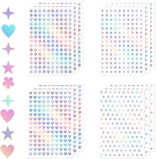 KASTWAVE KASTWAVE 1800 Pcs Star Stickers Holographic Foil Heart Pet Material 12 Sheets Indoor Use ✨ Package Includes: 1800 dazzling holographic stickers, organized in 12 sheets (featuring four unique designs), with each sheet measuring 8.26 x 5.51 inches. | 🌟 Quality Material: These tiny stickers are crafted from premium PET material, ensuring they adhere securely for an extended period without