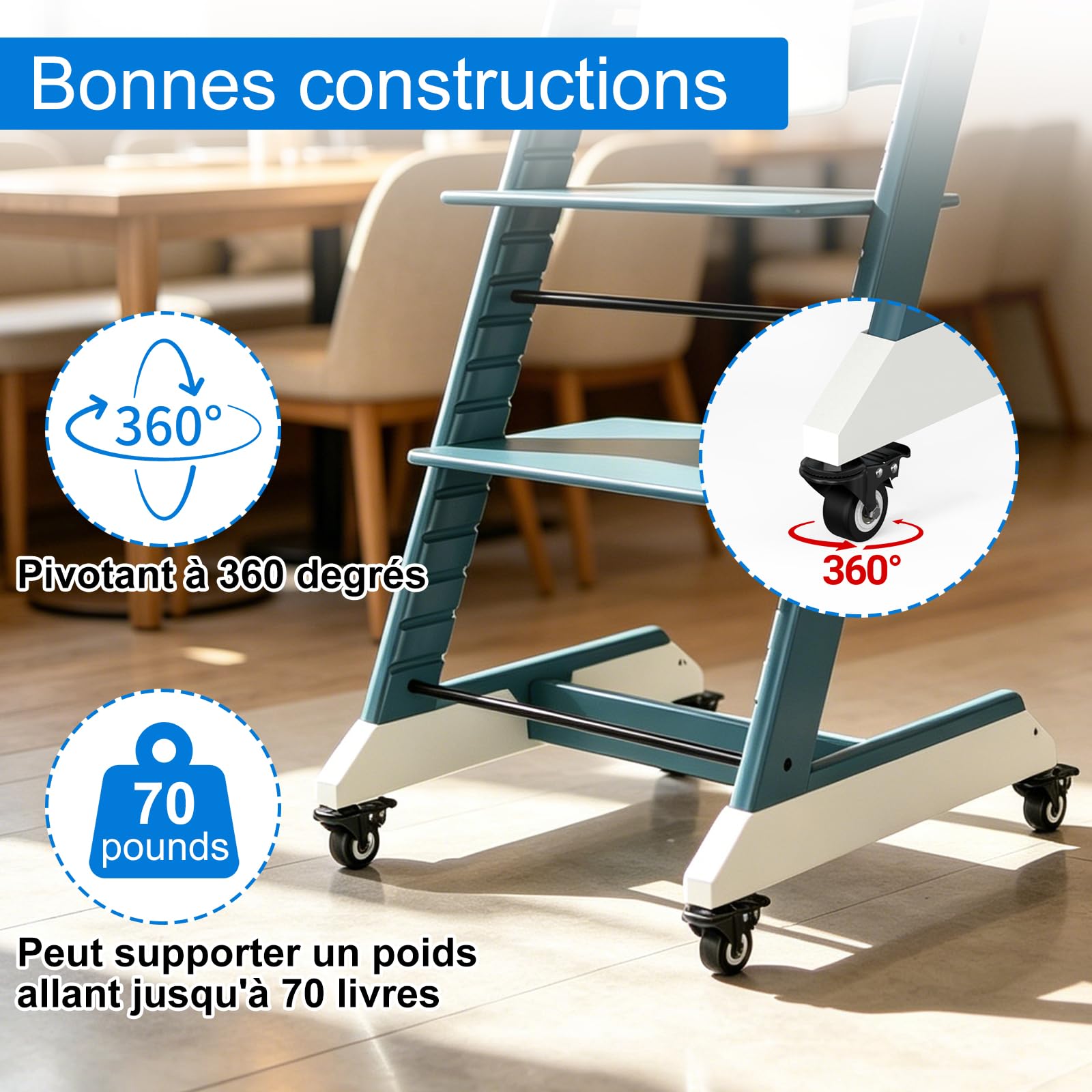 Roues compatibles avec chaise haute Stokke Tripp Trapp sans perçage