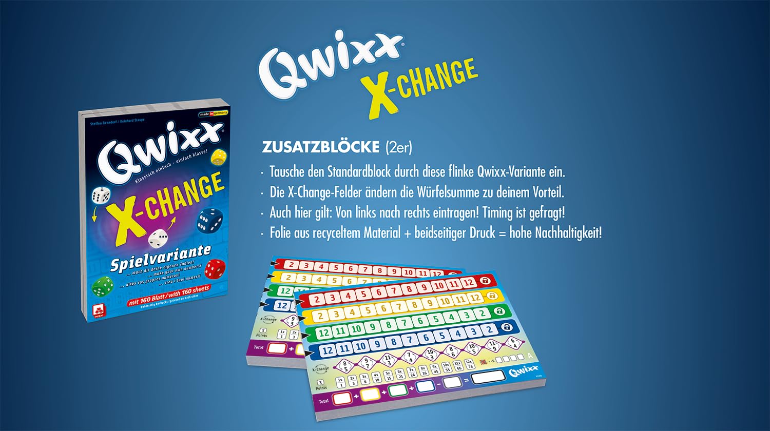 QWIXX EXXCHANGE - ZUSATZBLÖCKE: 2 Blocks à 80 Blatt, Spielanleitung (mehrsprachig)