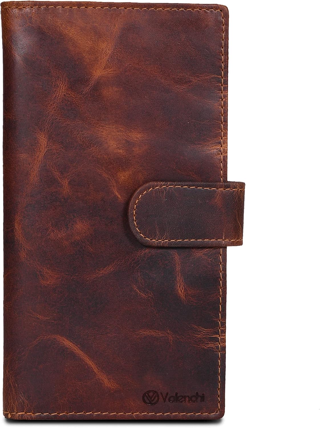 Leather Checkbook Cover for Men & Women - Duplicate Checks - RFID Blocking - Slim Long Wallet with 5 Card Holder Slots - Personal & Business Checks (Cognac Vintage)