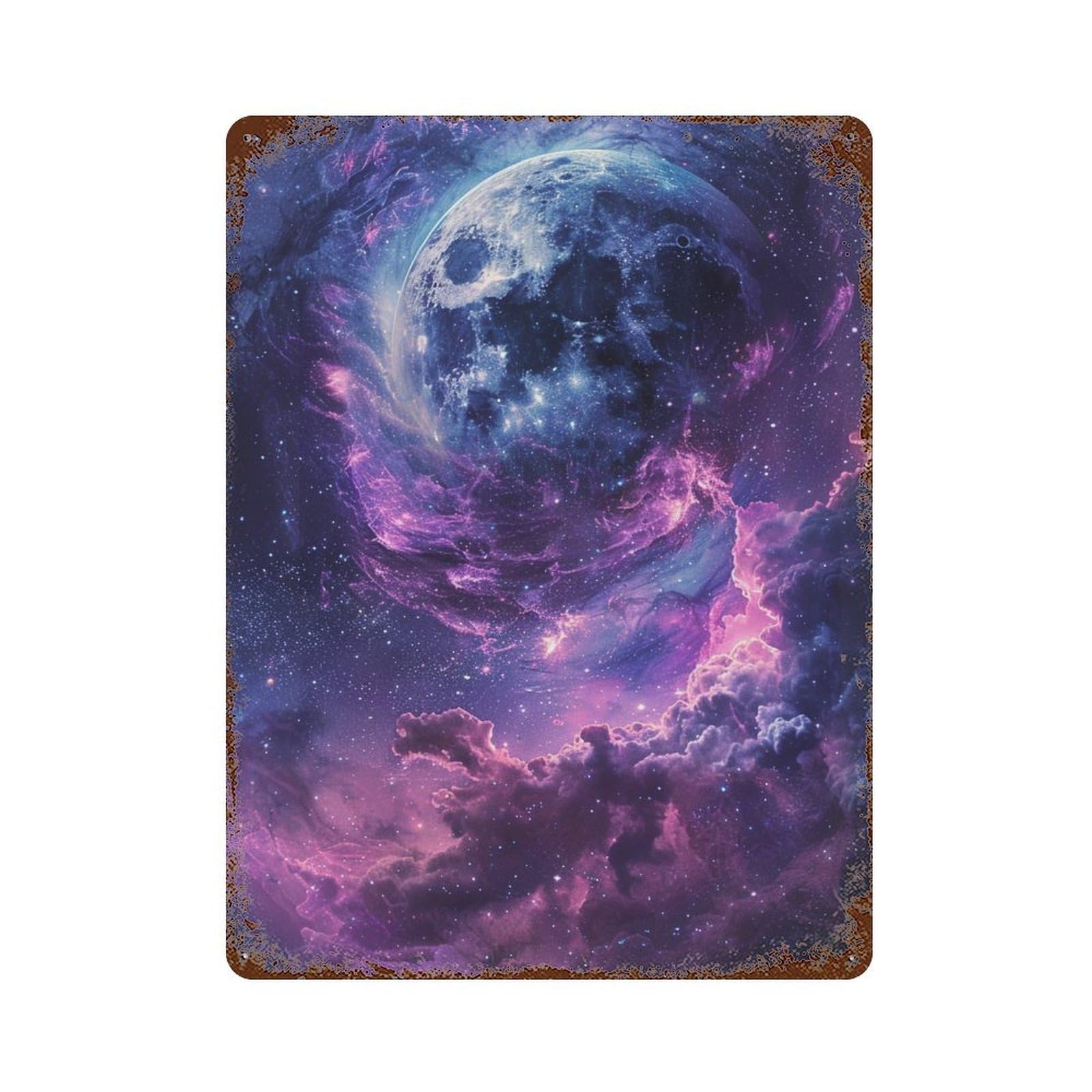 Cosmic Moonlit Sky Distressed Metal Wall Sign 15.7"x11.8", Ideal for Cafe, Home Bar And Lounge Decor