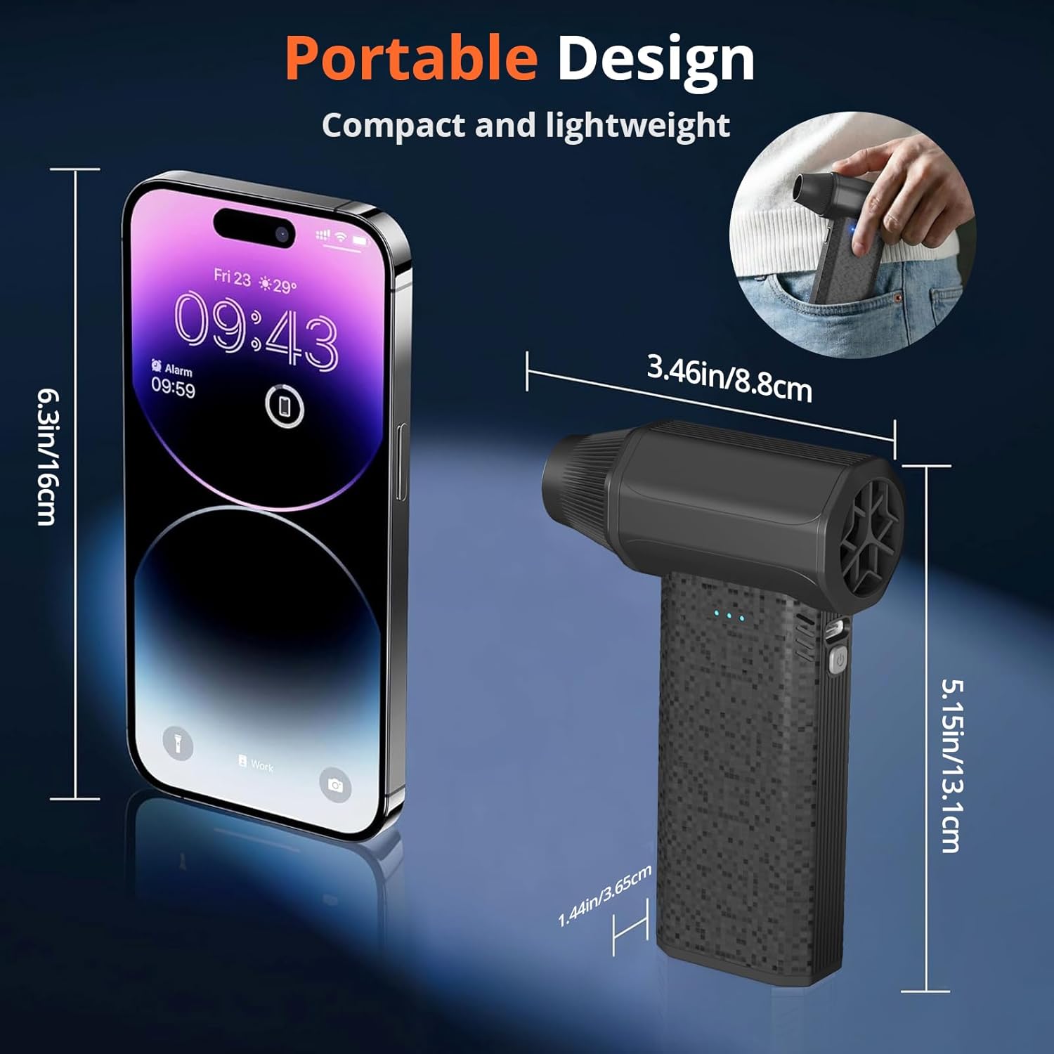 Compressed Air Duster, 110000RPM Electric Air Duster, 3-Speed Adjustable Cordless Air Duster with 2.5H Fast Charging, Mini Blower for Keyboard, PC, Car，House and Outdoor (2500mAH-X113)