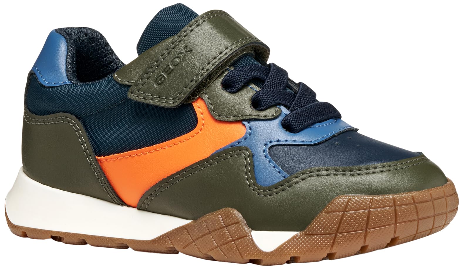 Geox J RANN-E BOY Sneaker, Military/Orange, 12.5 UK