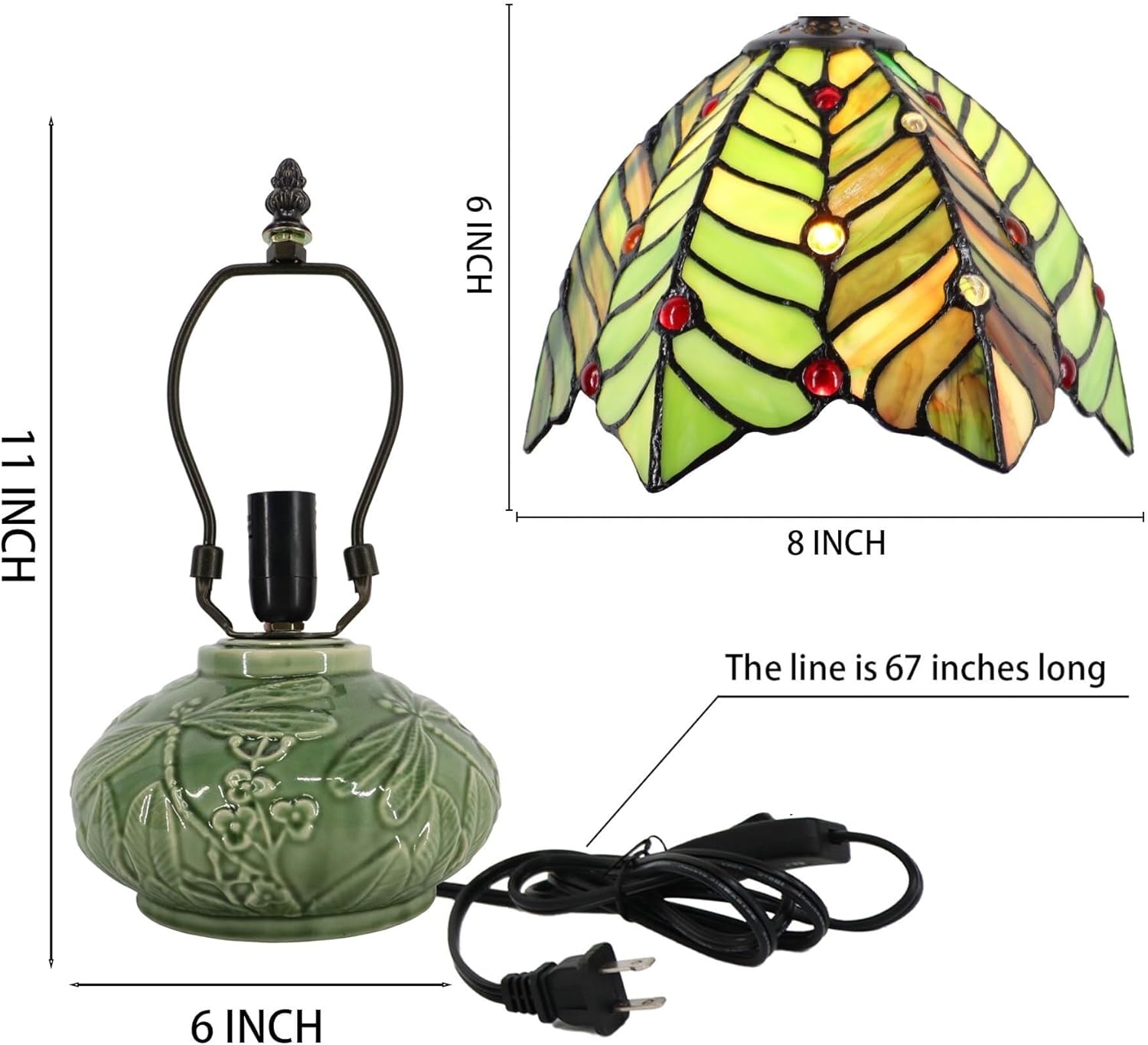 ZR98US 11-inch Stained Glass Mushroom Lamp with Ceramic Base Bedroom, and Dining Table Decoration Suitable for Living Room, Dormitory, Office,(Tulip Style)