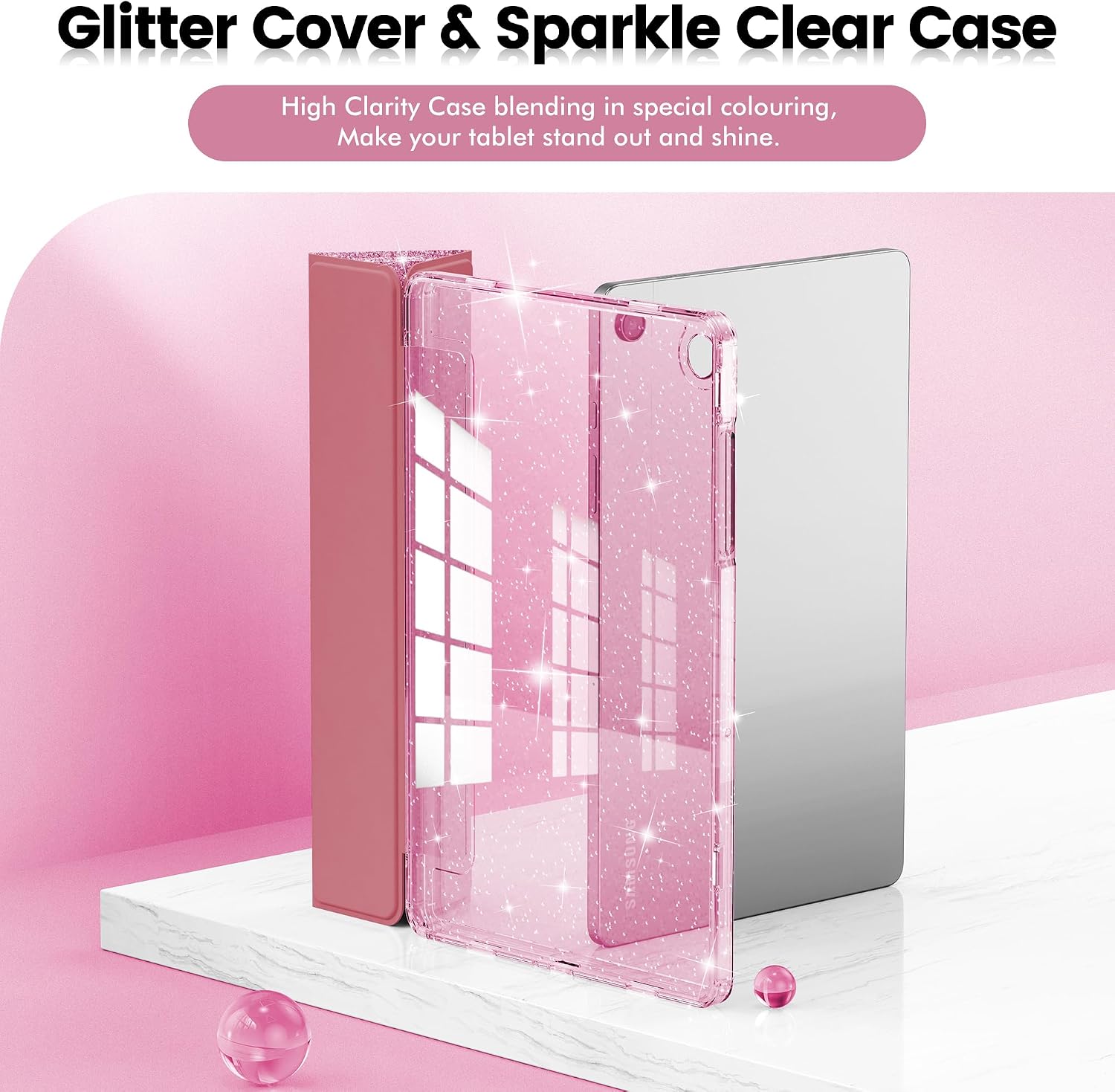 INFILAND Case for Samsung Galaxy Tab A11+Plus/A9+ Plus 11 inch Case (2023/2025), Glitter Tablet Protective Cover with Sparkly Clear Back for Girls Kids (Pink, Galaxy Tab A11 Plus)