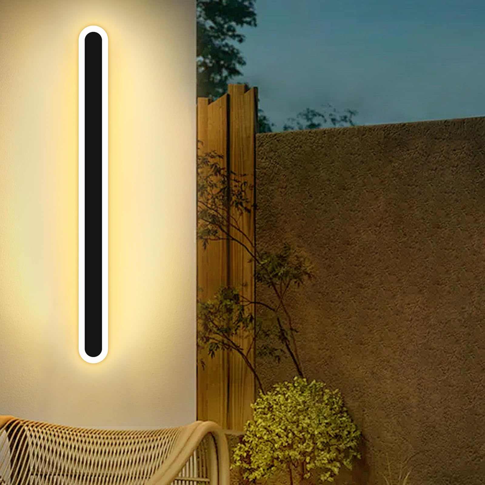 Mikeru 150CM Strip Outdoor Wall Light, Black Simple Acrylic LED Outdoor Wall Light, 48w 3000K Warm White Light IP65 Rainproof Outdoor Wall Mounted Wall Light for Porch, Garden, Balcony, Patio