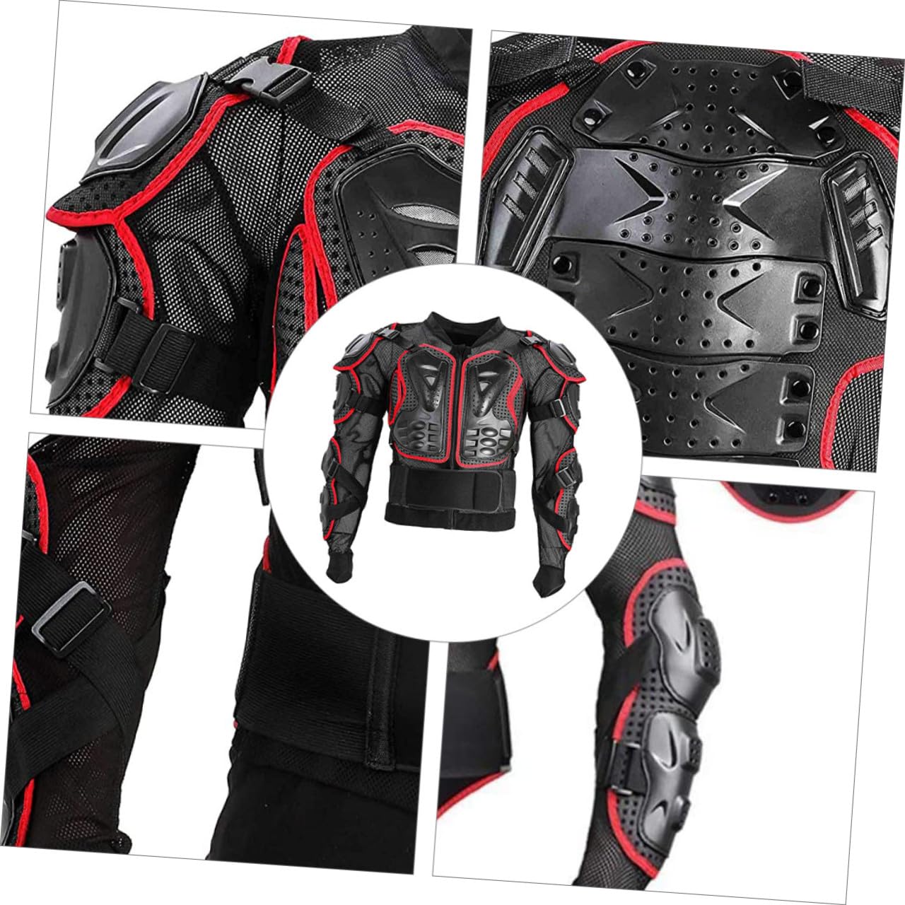 ORFOFE Gilet de Protection Moto Rouge Xl en Tissu et Mousse Anti-chute | Protections Dorsales et Lombaires Amovibles, Rembourrage Latéral Épais, Ceinture Élastique Réglable