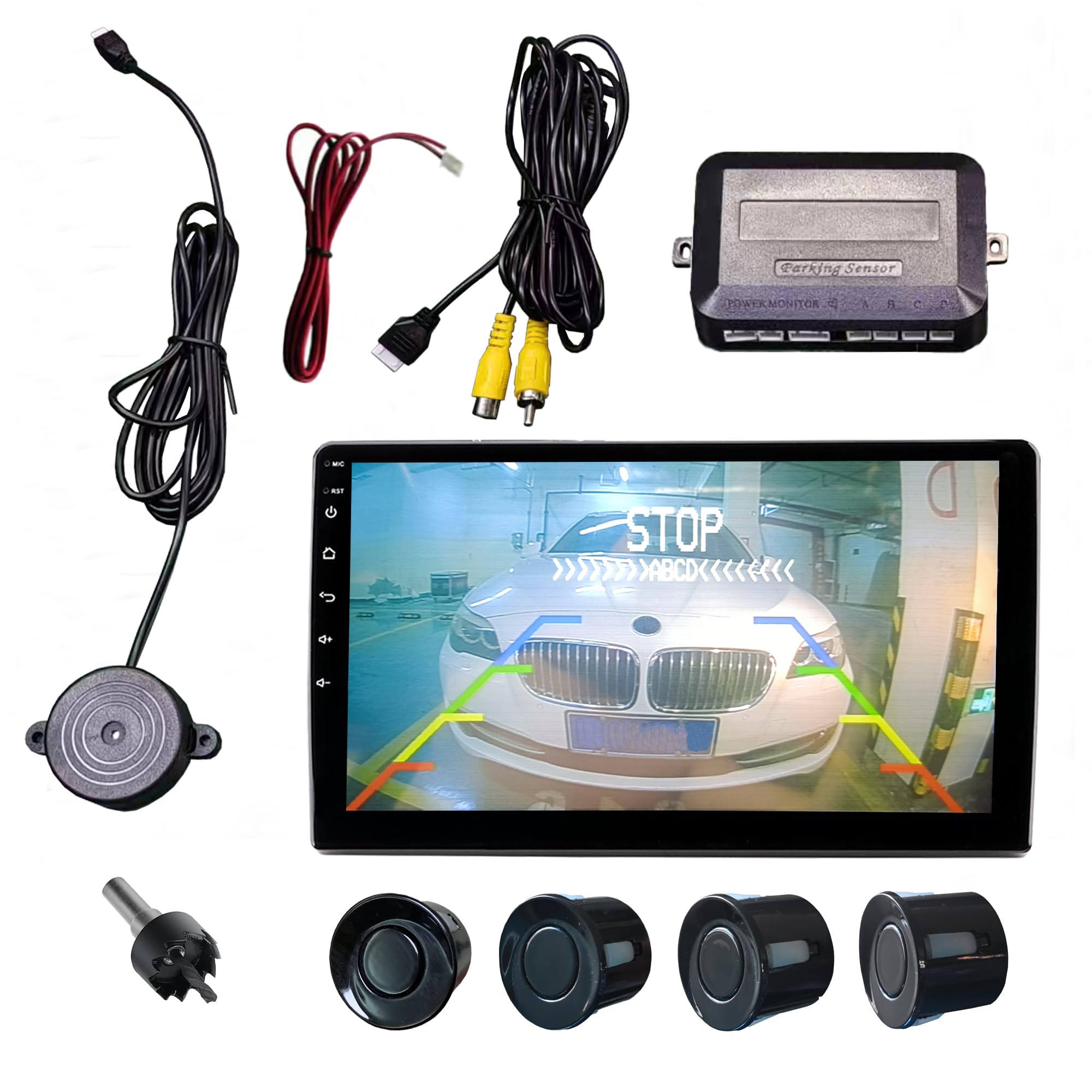 Parking Sensor Kit LCD - Displays Data on Original Screen, Easy Rear Installation, Compatible with All Camera Formats (AHD, CVBS), 20 Probe Colors to Match Any Vehicle（Black）