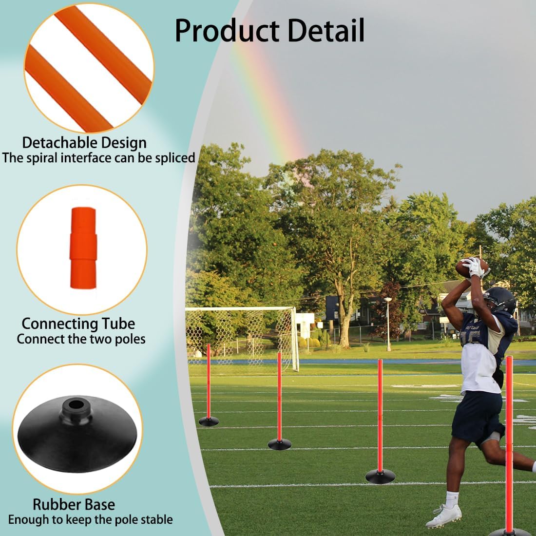 TNZMART 3.3FT Training Agility Poles Detachable Soccer Training Sticks Multi-Purpose Slalom Boundary Poles with Rubber Bases