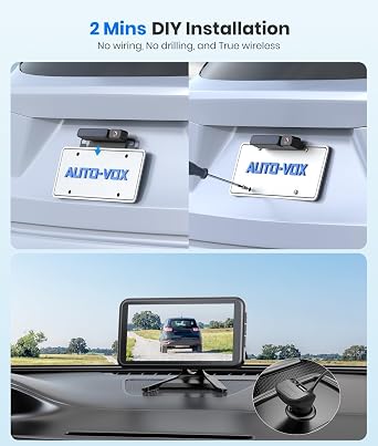 AUTO-VOX Solar Wireless Backup Camera with 5 1080P Monitor: 5000mAh Battery 2 Mins DIY Installation & 2 Split Screen Back Up Camera, IP69K Waterproof Reverse Camera for Car, Van, SUV, Truck, Trailer