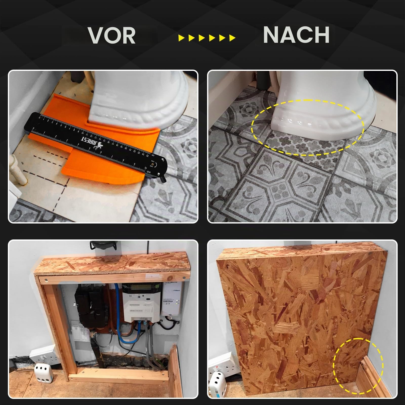 JOREST Anschließbare Konturenlehre 25+12cm, Weihnachtsgeschenke für Vater Männer Handwerker, Konturenlehr Groß Feststell, Konturschablone, Vervielfältigungslehre, Laminat Schablone, Konturmessgerät