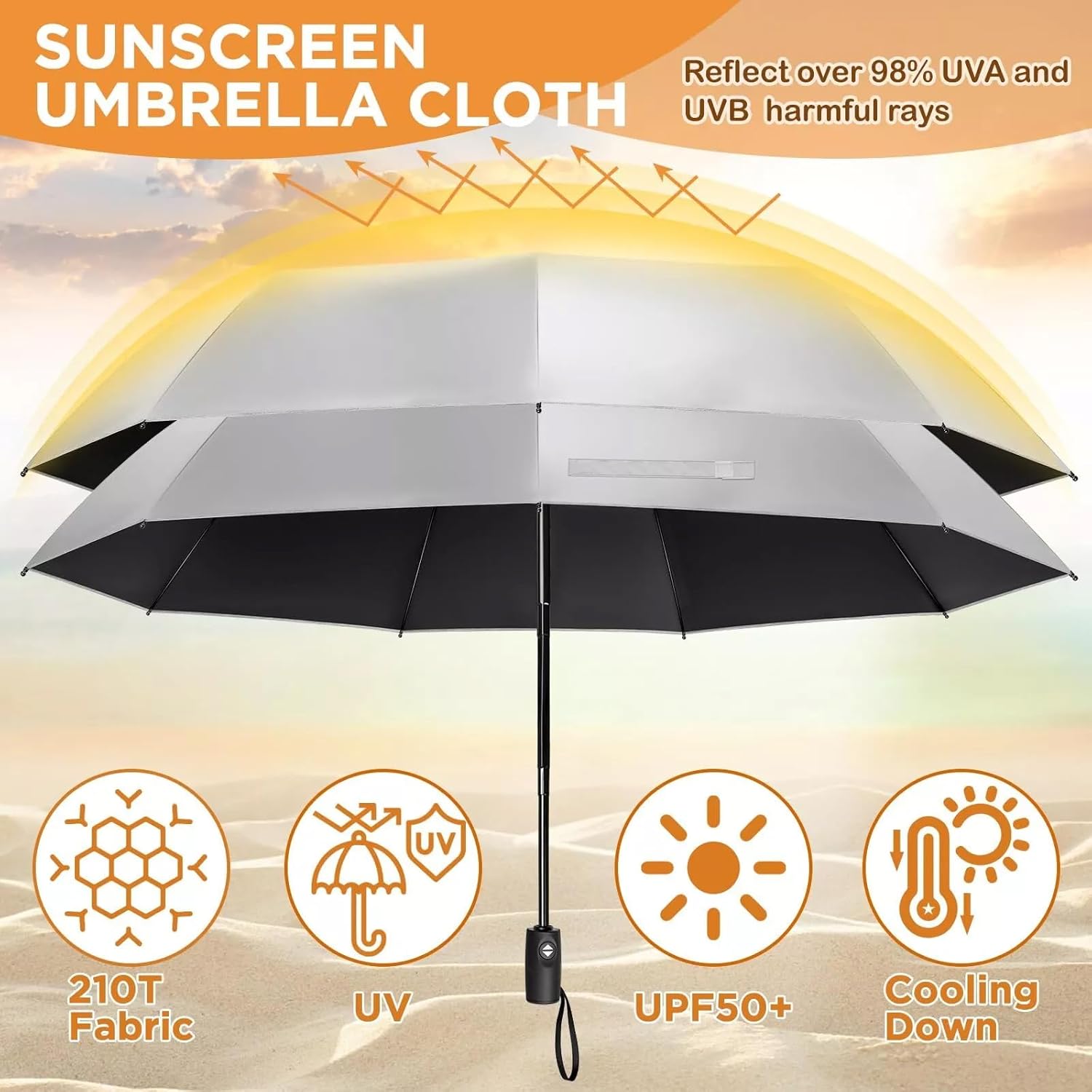 UPF 50+ UV Umbrella for Sun Protection Windproof Sun Umbrella with Titanium Coating Compact Lightweight Folding Umbrella for Travel Automatic Open Close