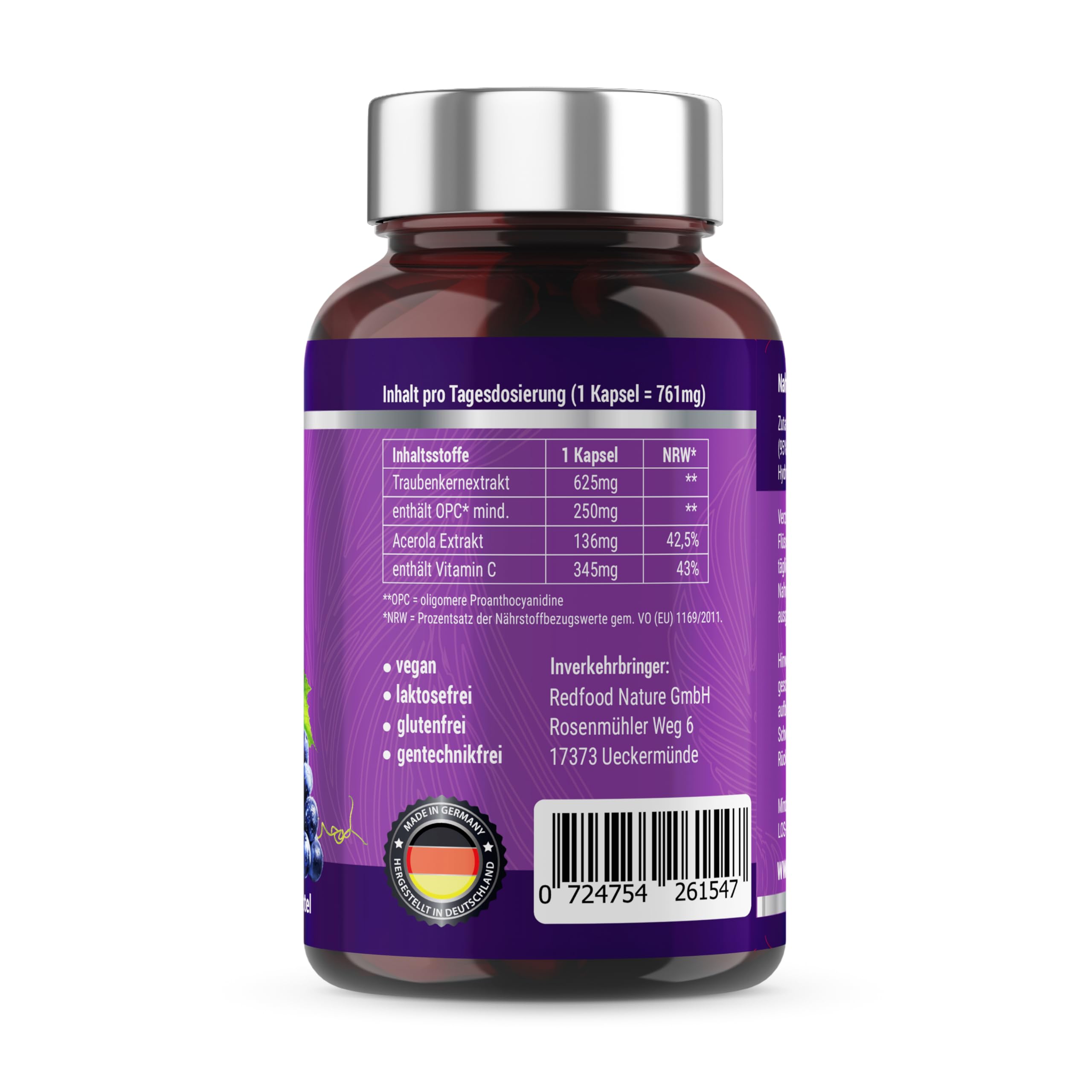 OPC Plus Französischer Premium Traubenextrakt VinOseed - 214mg echtes, reines OPC aus französischen Trauben - Laborgeprüft, vegan, hergest. in Deutschland