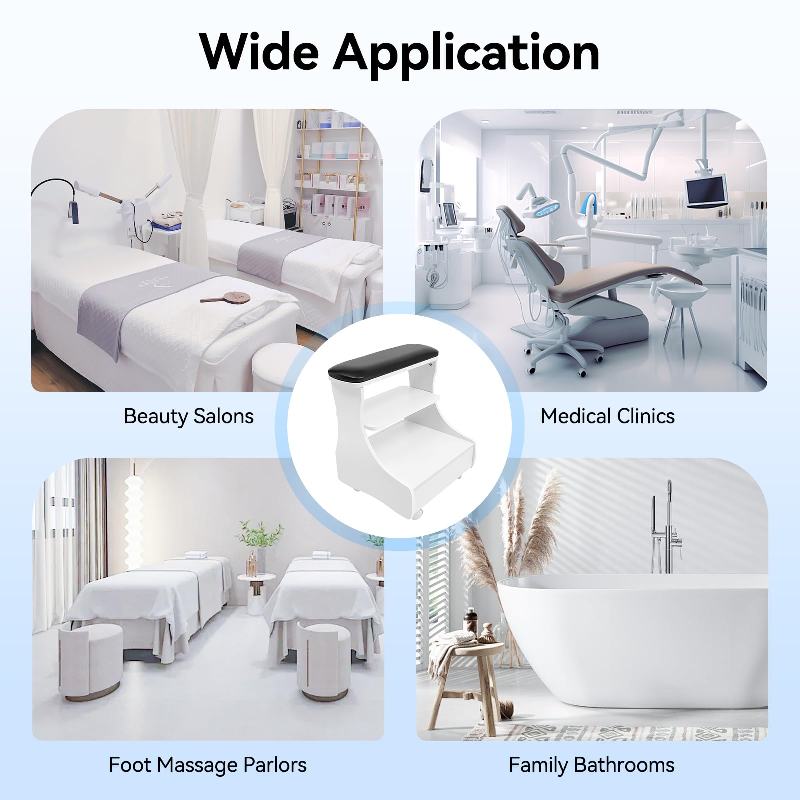 Taburete pedicuro, taburete con reposapiés, mueble rodante para cuidado de los pies, con bandeja y almacenamiento, ideal para salón de belleza y uso doméstico profesional (Lanza, Negro)