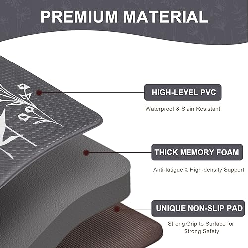 Miniatura 6 de ASPMIZ Juego de 2 tapetes florales de cocina de espuma viscoelástica impermeables, juego de alfombras y tapetes de cocina para oficina en casa,