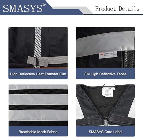 Miniatura 5 de Chaleco de seguridad Hi Vis con cintas reflectantes 3M, tela Oxford con 11 bolsillos, ropa de trabajo de construcción de visibilidad brillante