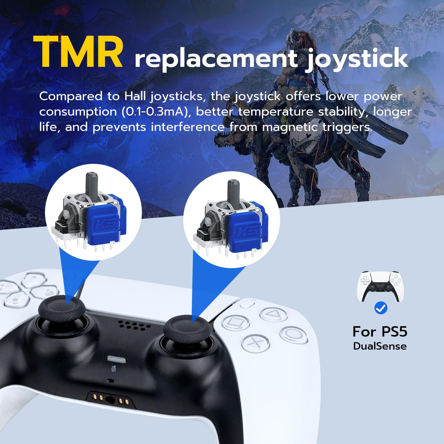 Mcbazel 7 in 1 TMR Joystick Replacement Repair Tool Thumbstick Grips Accessories Parts Compatible with PS5 Dual Sense Controller