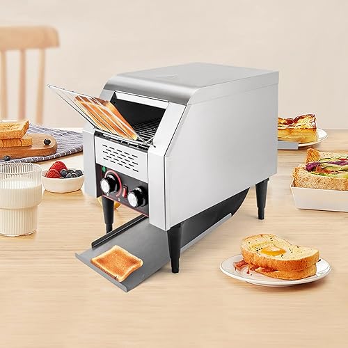 Miniatura 6 de Tostadora con transportador comercial de 150 rebanadasH 1300 W, horno eléctrico de acero inoxidable resistente con 7 velocidades y 3 ajustes de