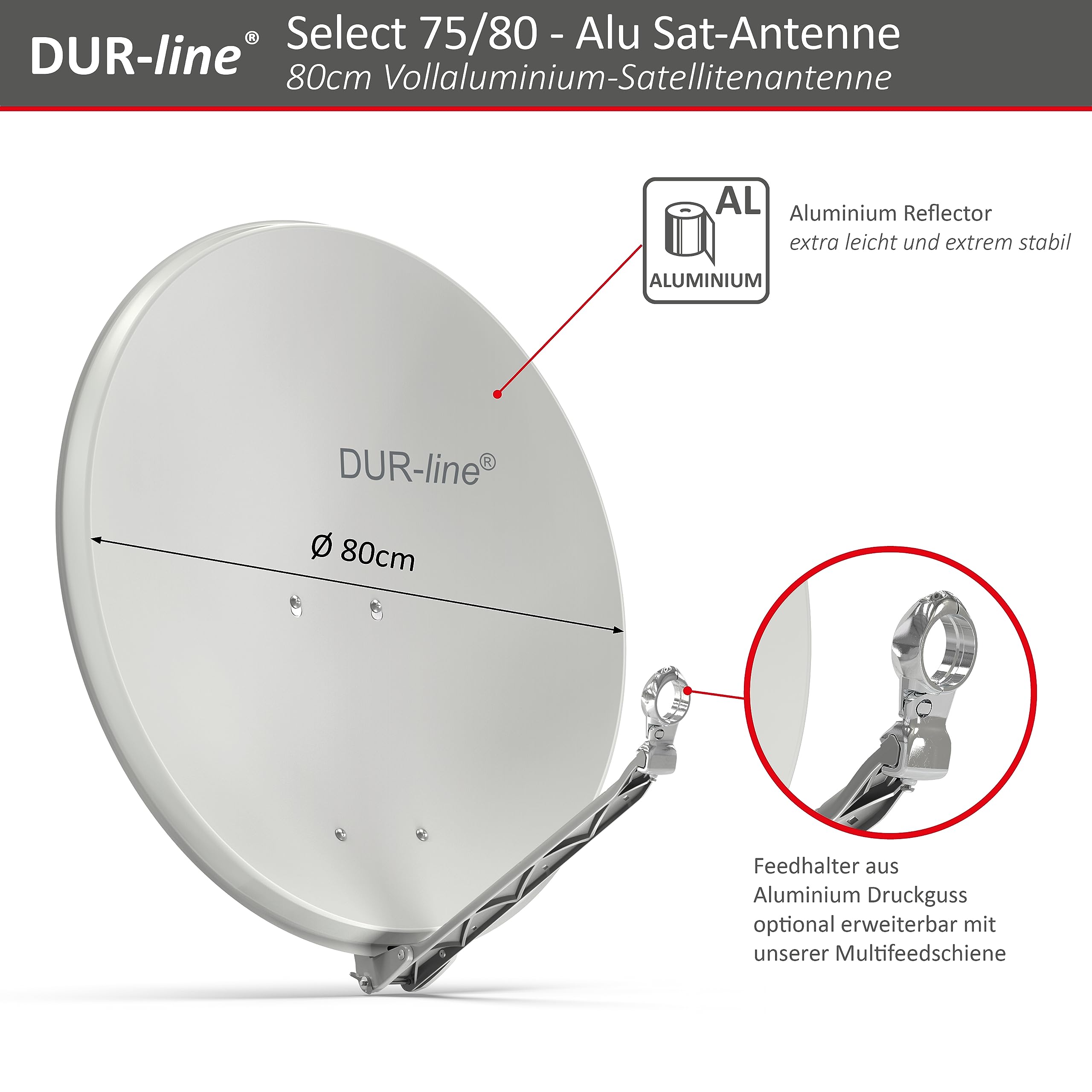 DUR-line sELECT 75/80 x 3 cm Antenne Parabolique Satellite Camping Car, Parabole Aluminium