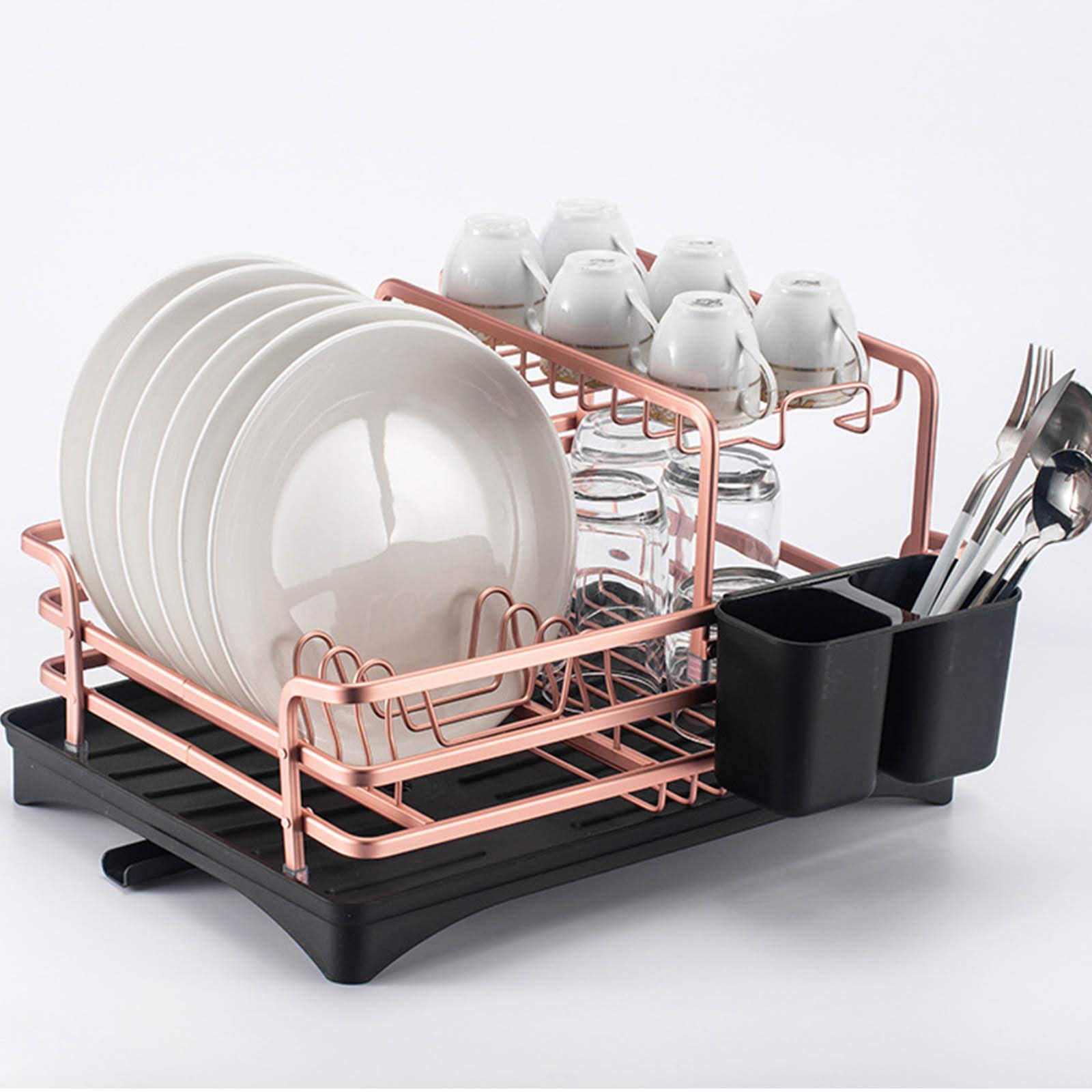 Buy 2 Tier Aluminum Dish Drainer, Rack Cutlery Plates Utensils Holder