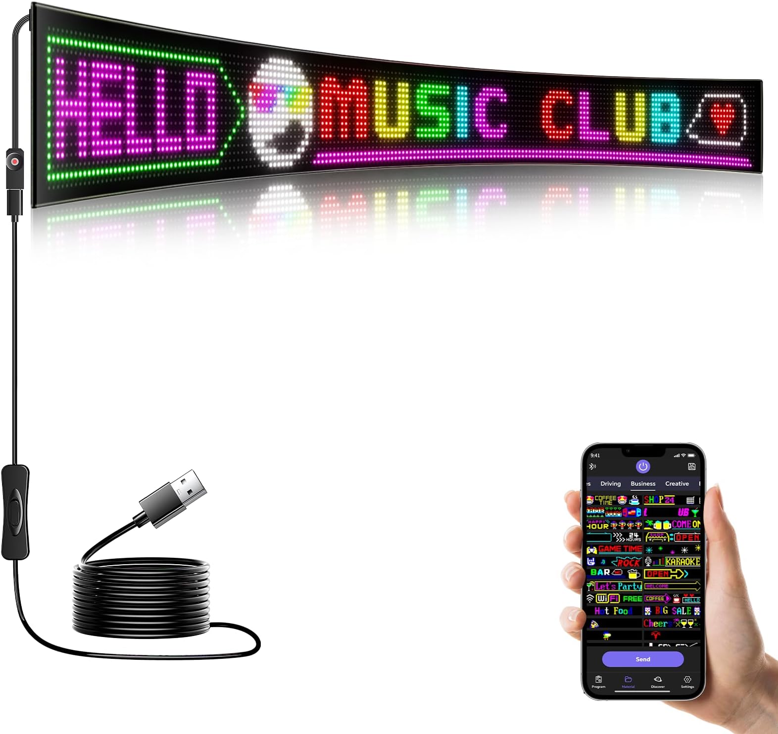 LED Sign - APP Control Scrolling&Stationary Display DIY Programmable Custom Sign Waterproof Flexible USB 5V for Window Ads,Parties Weddings Store Bar Hotel NEMGOME (Black, 58x8in)