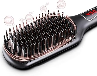 MEGAWISE Pro Ceramic Ionic Hair Straightener Brush for Home Salon | MCH Fast 20s Heating Tech with Auto-Off Safety | Anti-Scald with Universal Dual Voltage | Rotatable Power Cord (Black)