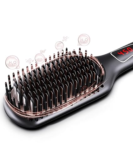 MEGAWISE Pro Ceramic Ionic Hair Straightener Brush for Home Salon | MCH Fast 20s Heating Tech with Auto-Off Safety | Anti-Scald with Universal Dual Voltage | Rotatable Power Cord (Black)
