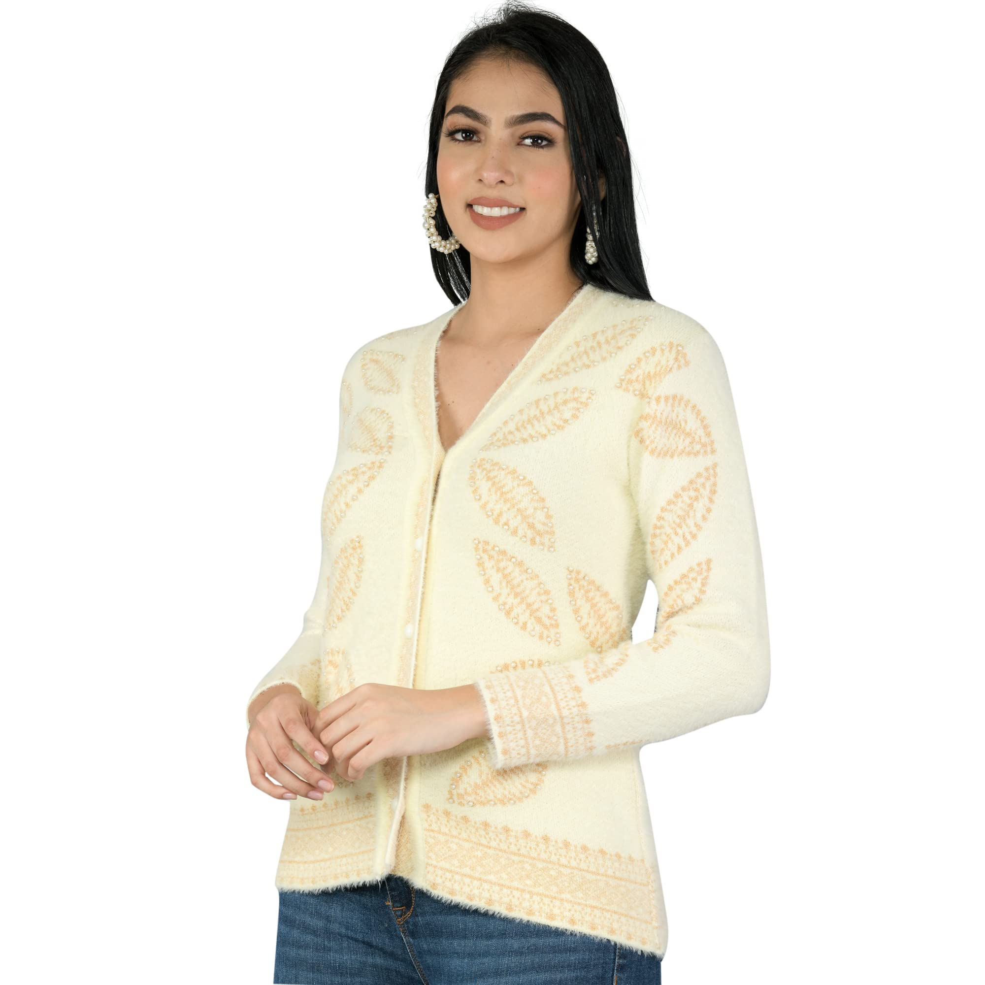 lady willington Women Woolen Round Neck Cardigan Sweater Rabbit Soft Wool Hair Cardigan Winter Wear Pure Wool Cardigan for Women Free Size Cotty Warm Cardigans with Side Pockets-picture-54