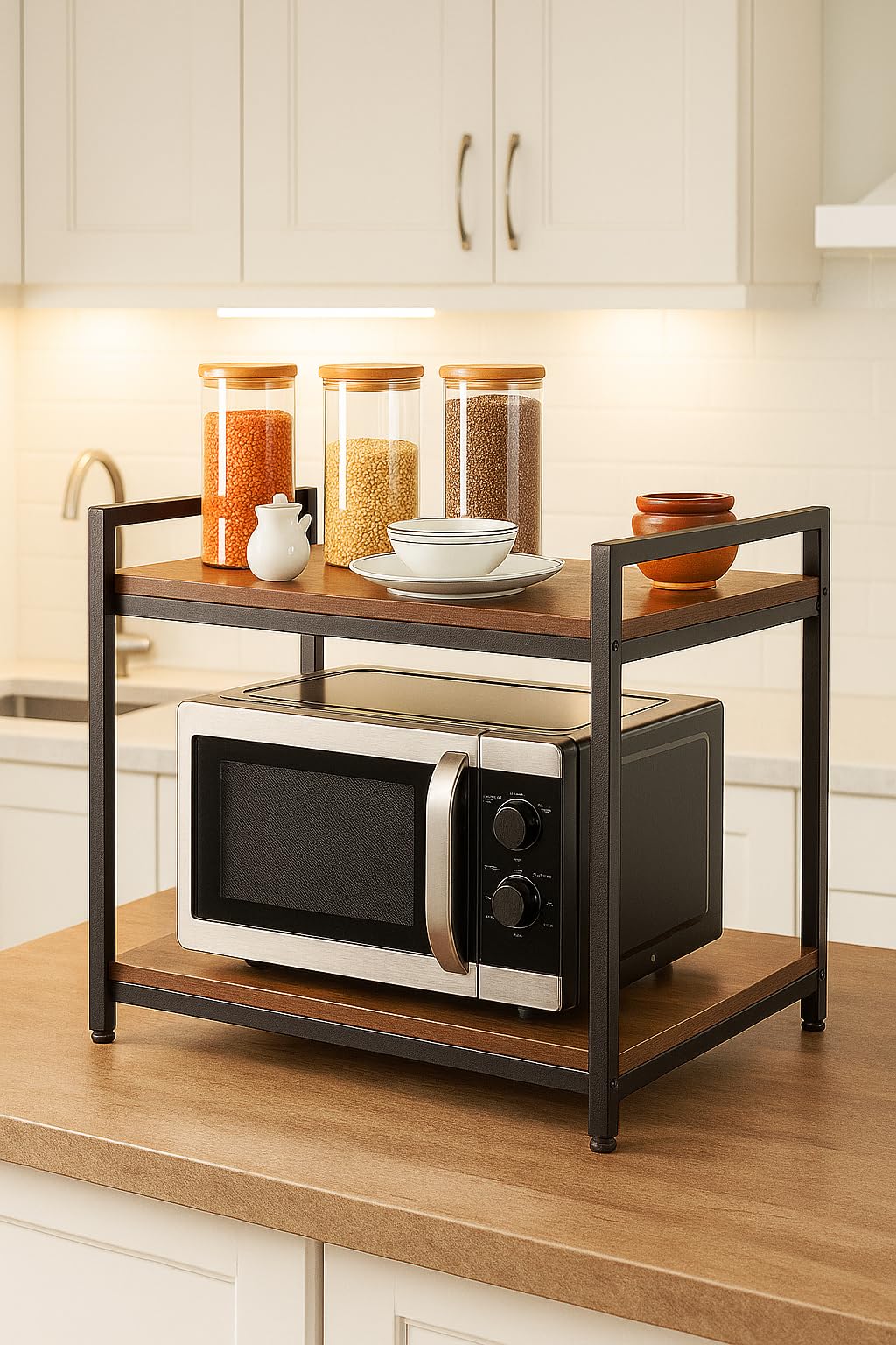FLIPZON Metal Multi-Purpose Rack for Microwave, Oven, OTG | Kitchen Organizer (Walnut Brown)-image-20