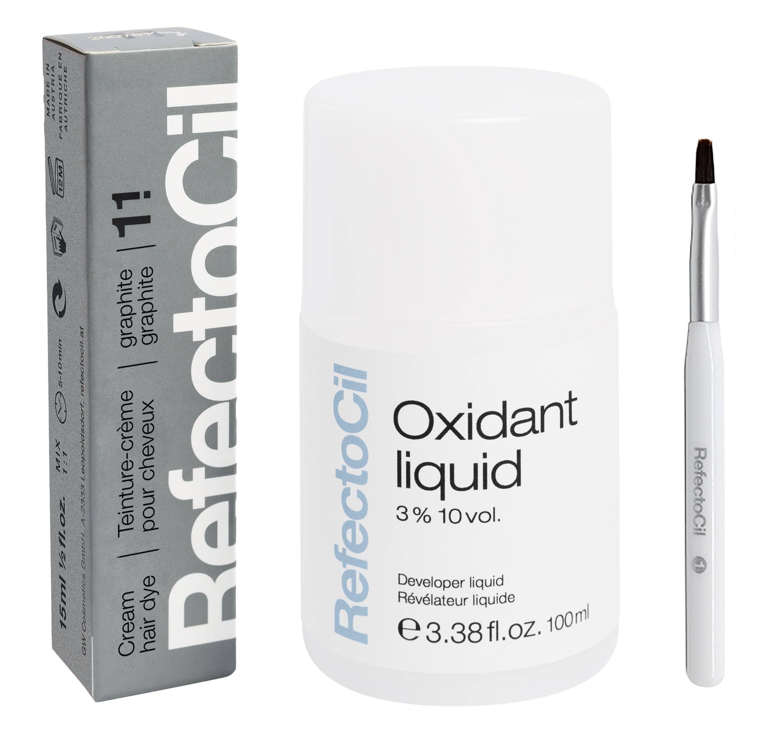 RefectoCil Hair Tinting Kit Includes Eyebrow Tint + Liquid Oxidant 3% + Mixing Brush