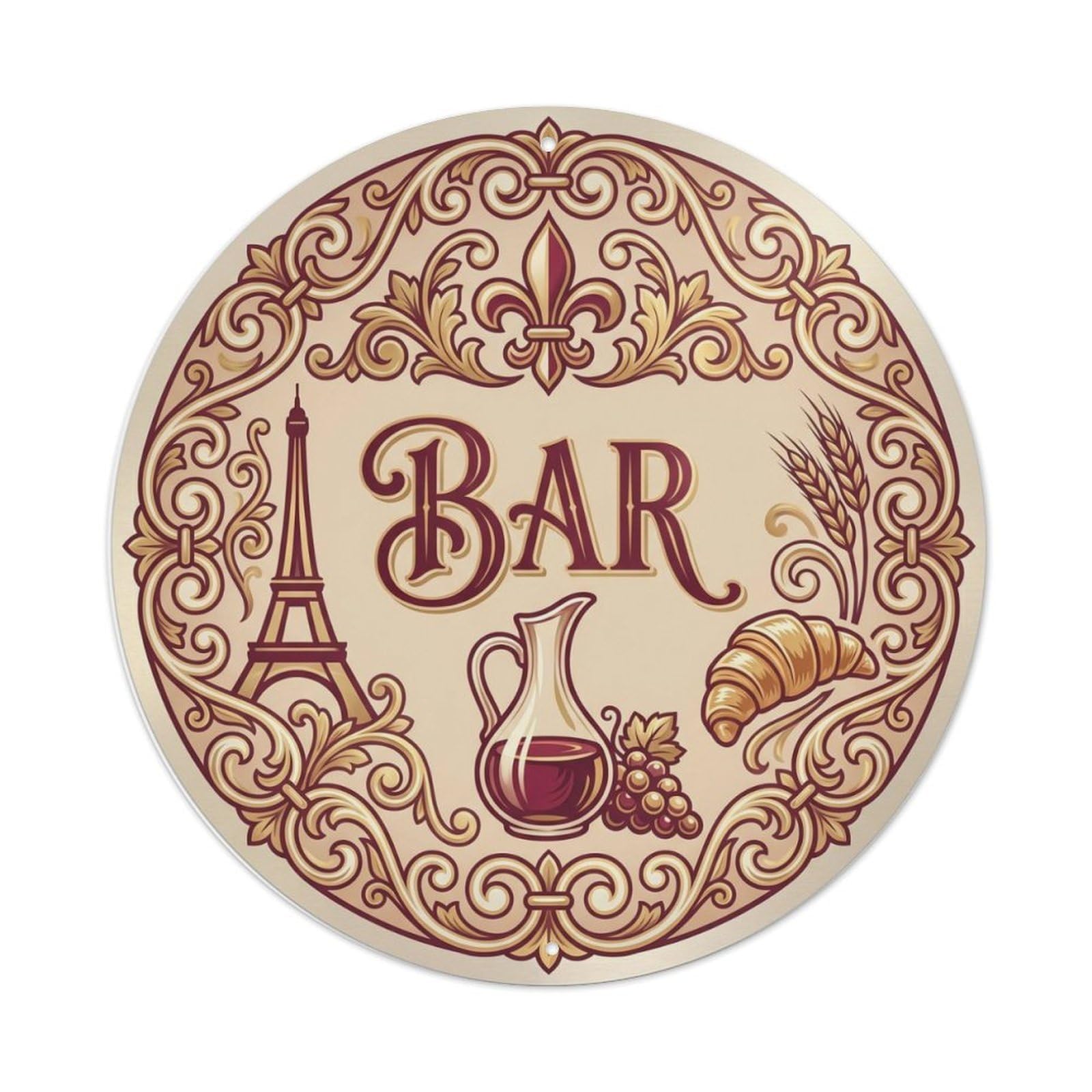 BAR Parisian Cafe Shield Metal Tin Sign Plaque Wall Decor for Cafe, Club Bar, Office, Home Garden Round Metal Poster 8x8Inch