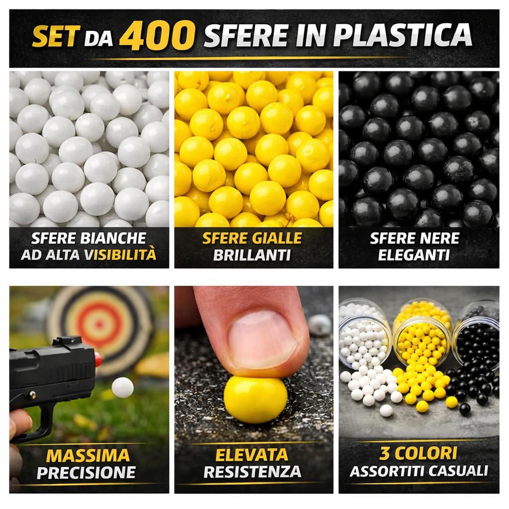 Pistola a sfera da 22 cm per bambini con biberon 400 sfere – Gioco di tiro