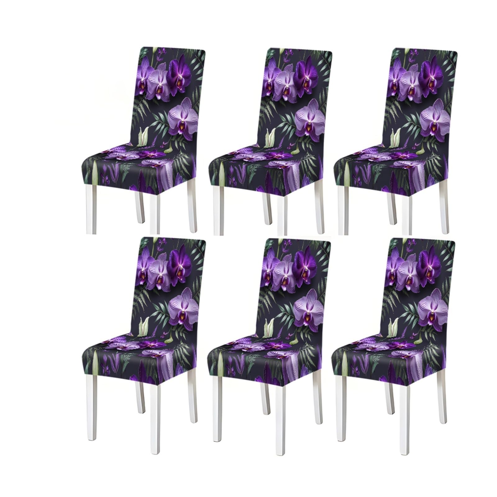 BOSUYBN Dark Purple Orchid Tropical Floral Print Stretch Dining Chair Covers, For Home Kitchen Dining Room Party, 2/4/6 PCS Furniture Protectors for Home Dining Room(6PCSChair cover)