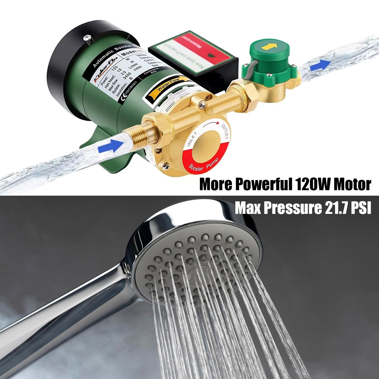 120W Heißwasserpumpe Automatische Druckerhöhungspumpe 2850 U/min 230V / 50Hz Haushalt Booster Pumpe für Hauswasserwerk Dusche und Garten und 20l/min Ausgang 19mm
