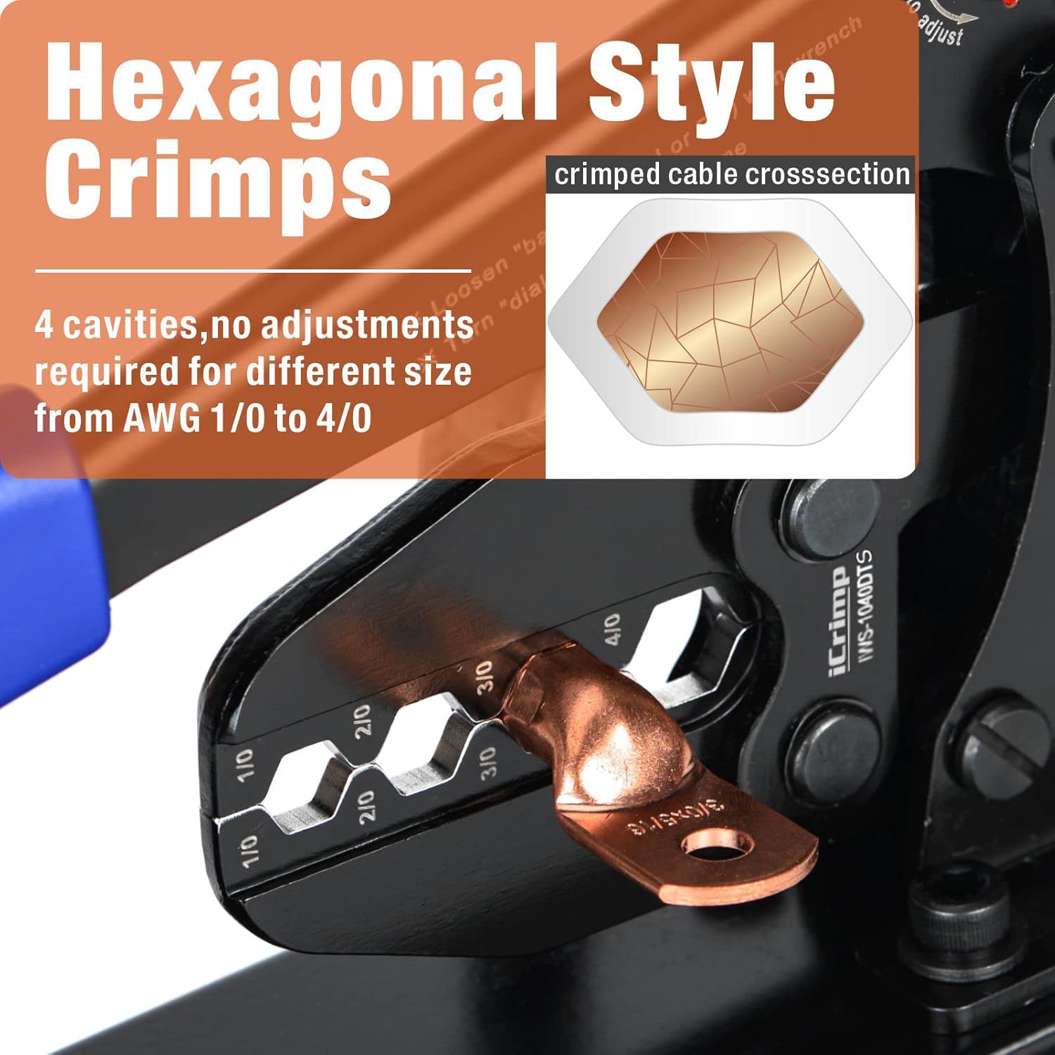iCrimp Cable Lug Crimper Bench Mount Type for Battery Cable Lugs and Copper Wire Lug AWG 1/0, 2/0, 3/0, 4/0