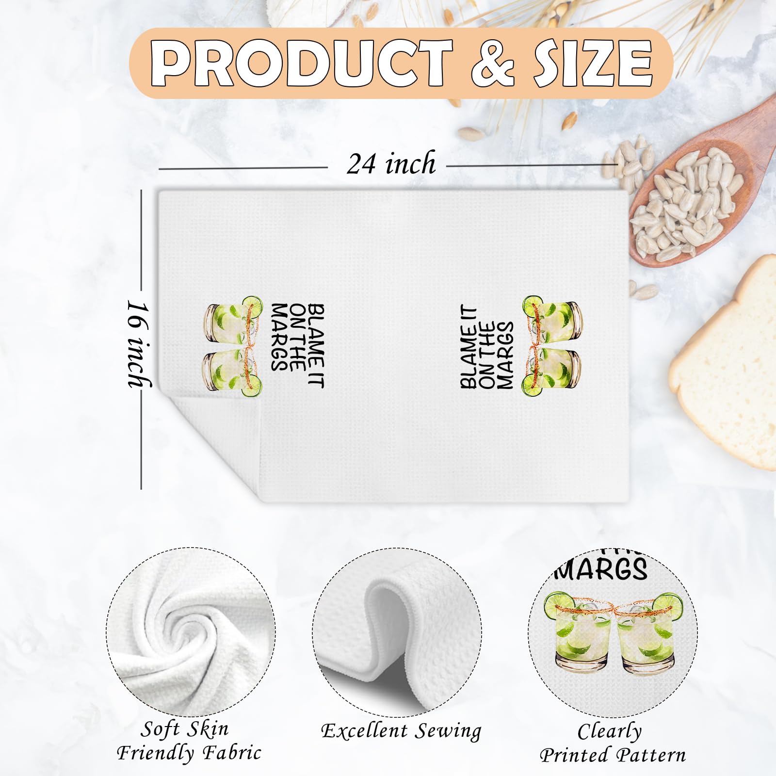 Spicy Margaritas Kitchen Towels, Gifts for Margarita Lovers Dish Tea Towels for Kitchen Decor, Blame It on the Margs Decorative Hand Towels for Cocktail Bar Cart, 16x24 Inch