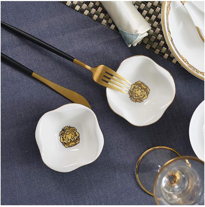 Sauce Dish Multipurpose Porcelain Side Dish Bowl Seasoning Dishes Soy Dipping Sauce Dishes-Set of 10-White Golden Sauce Bowls