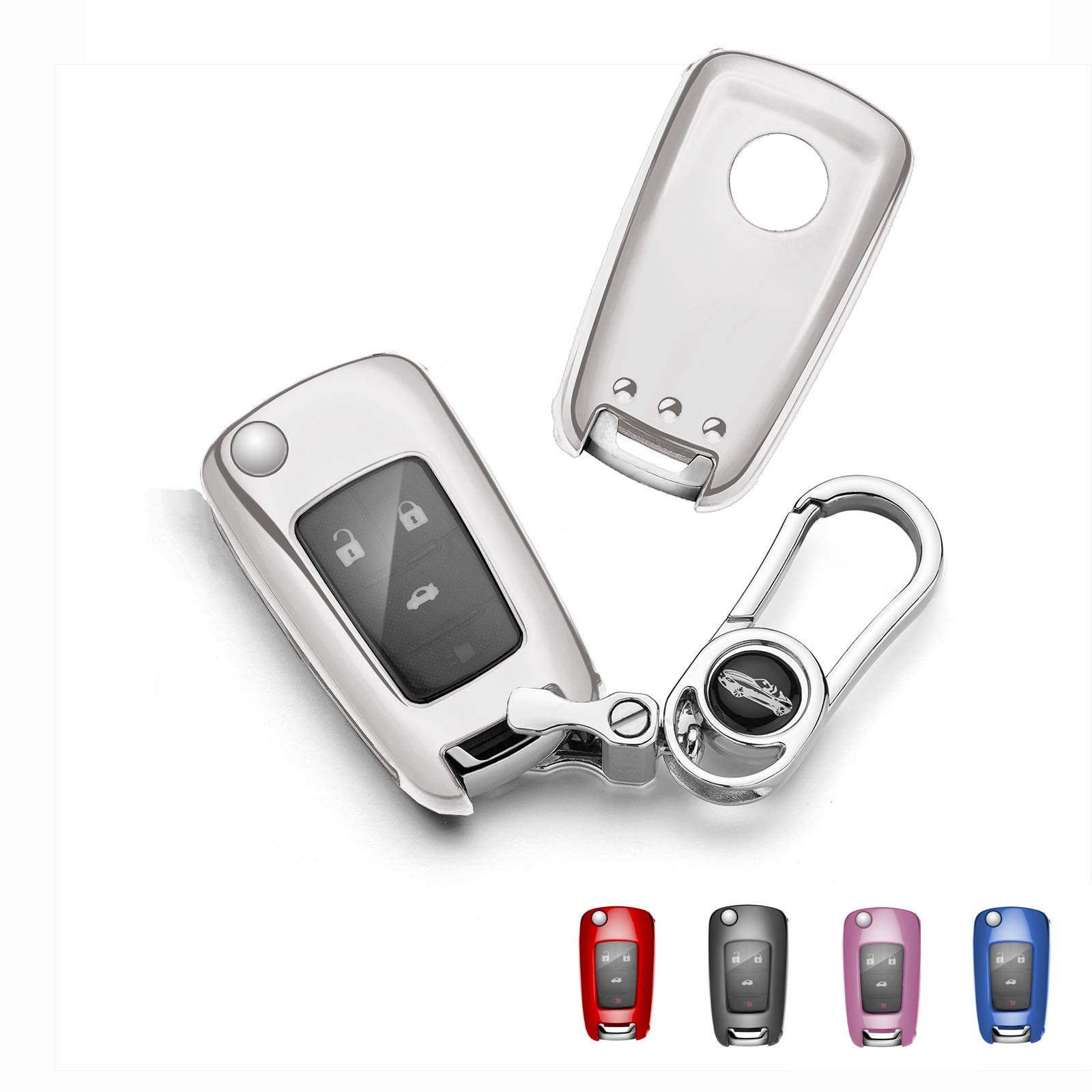 RYE TPU Car Key Fob Cover for Vauxhall & Opel,2-3 Buttons Car Key Protective Case with Keychain, Suitable for Corsa/Astra/Mokka/Sport/Adam/Vectra/Zafira/Merica/Insigania,etc.- Sliver