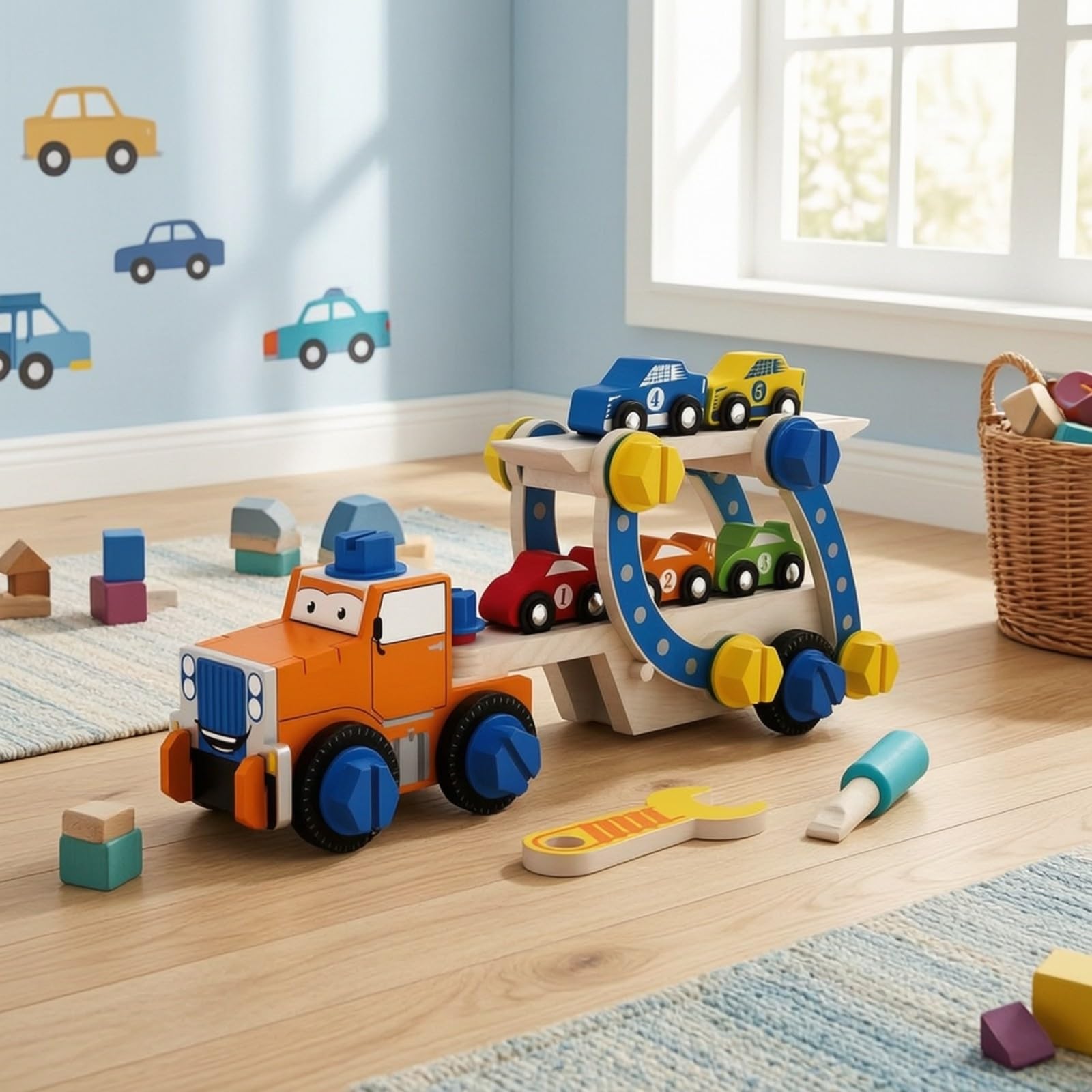Véhicule D'assemblage en Bois Coloré Véhicule en Bois Non Toxique J à Visser Res Écrs pr Apprentis Mécaniciens