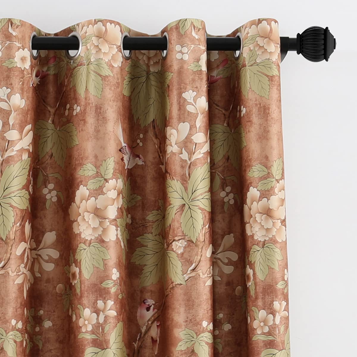 VOGOLFloral Blossoming Blackout Curtains Room Darkening Curtains Window Panel Drapes for Bedroom/Living Room Thermal Insulated Grommet Top Curtains, 52 x 96, 2 Panels