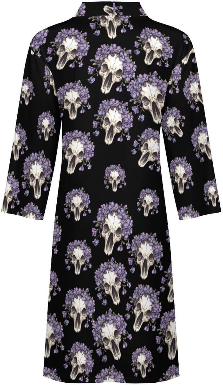 Animal Skull with Flowers Mens Robe Long Bathrobe for Women Bath Robes Lightweight Soft Printed Sleepwear