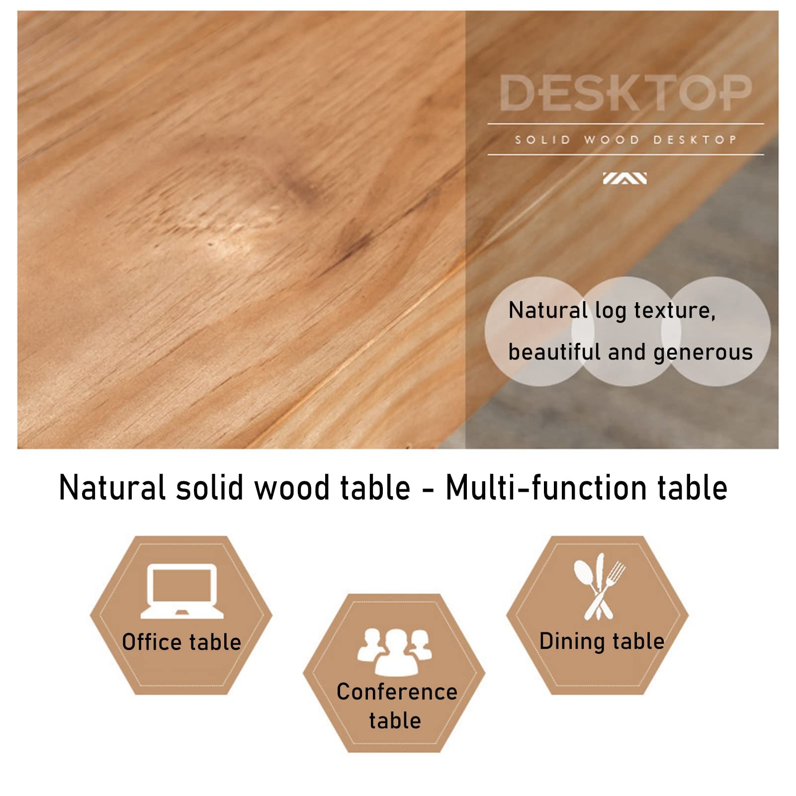 Biurka biurowe Biurko domowe z litego drewna i zestaw krzeseł, wielofunkcyjny stół komputerowy Stół konferencyjny, ze stabilnymi metalowymi nogami, łatwy w montażu (200x80x75cm)