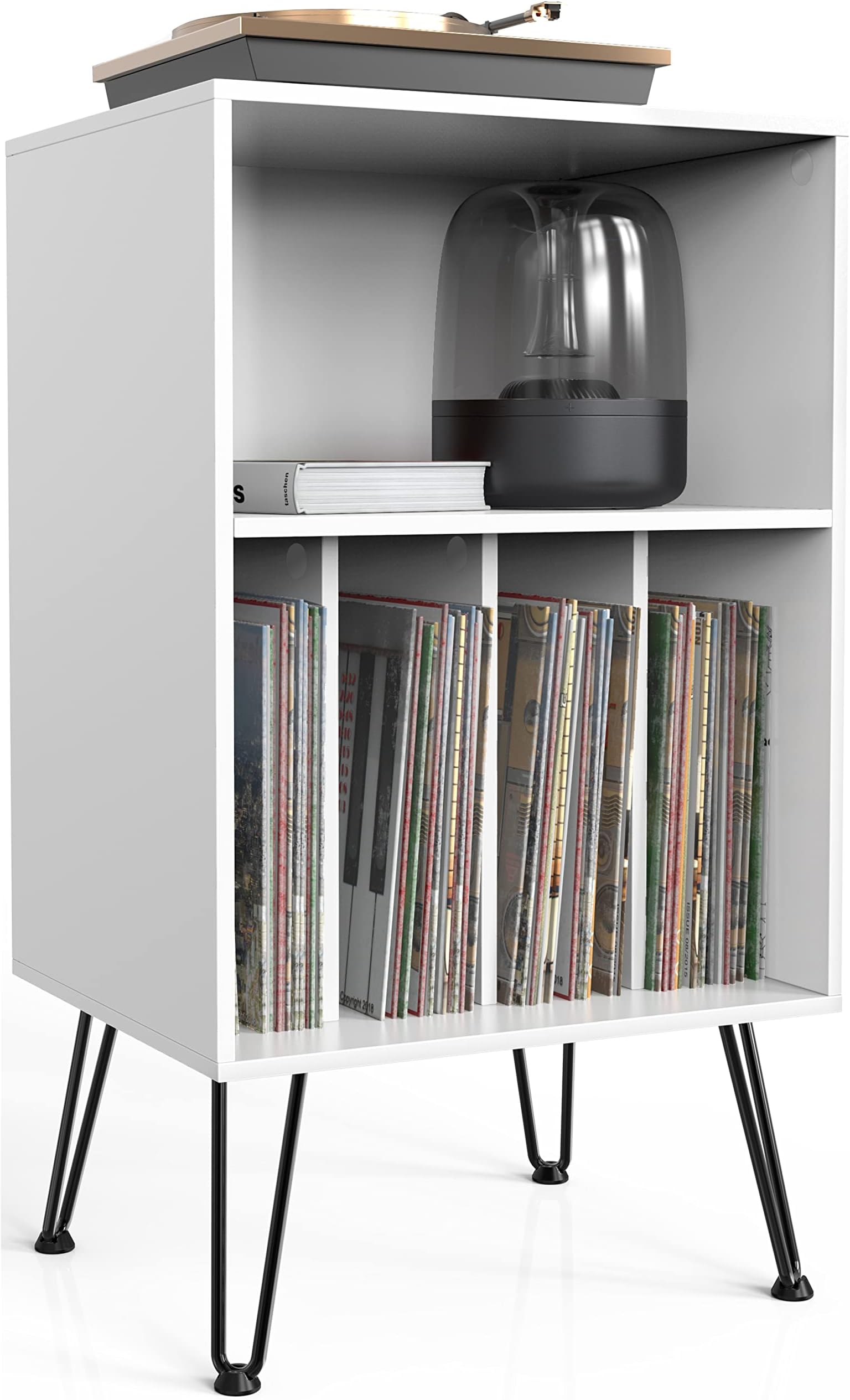 iyrany Record Player Stand, Turntable Stand with Record Storage, Vinyl Record Storage Cabinet with Metal Legs, Record Player Table Holds Up to 150 Albums for Living Room, Bedroom, Office, etc