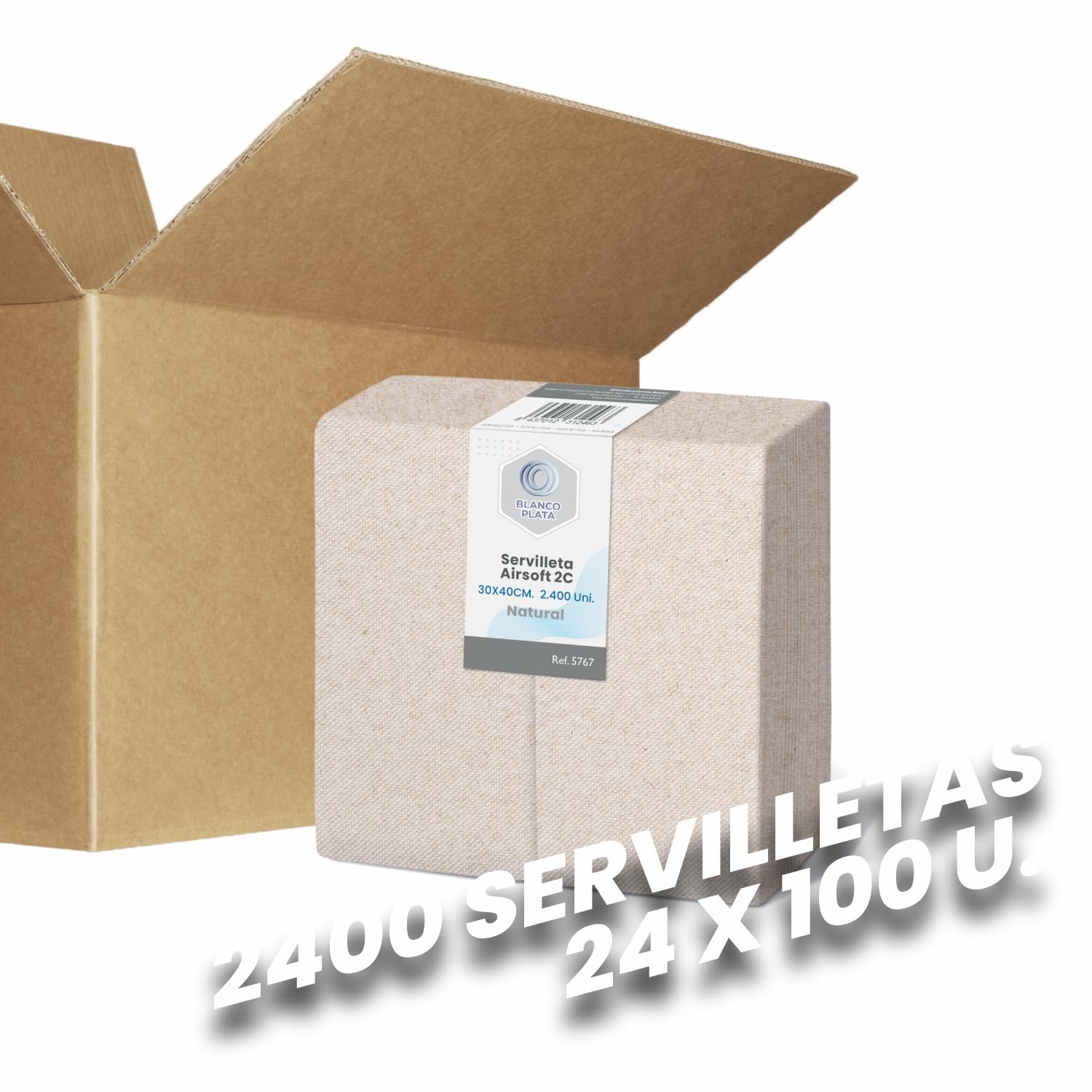 Blancoplata Servilletas papel Reciclado Color Natural 30x40cm 2400 unidades Plegadas en 1/6 100% celulosa Doble capa Máxima suavidad y resistencia Papel gofrado de micropunto