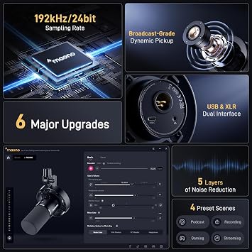 MAONO PD300X Podcast Microphone XLR/USB Noise Cancelling Microphone 192kHz/24Bit Hi-Fi Audio Mute Button Link Software for Podcasting Streaming Studio Recording