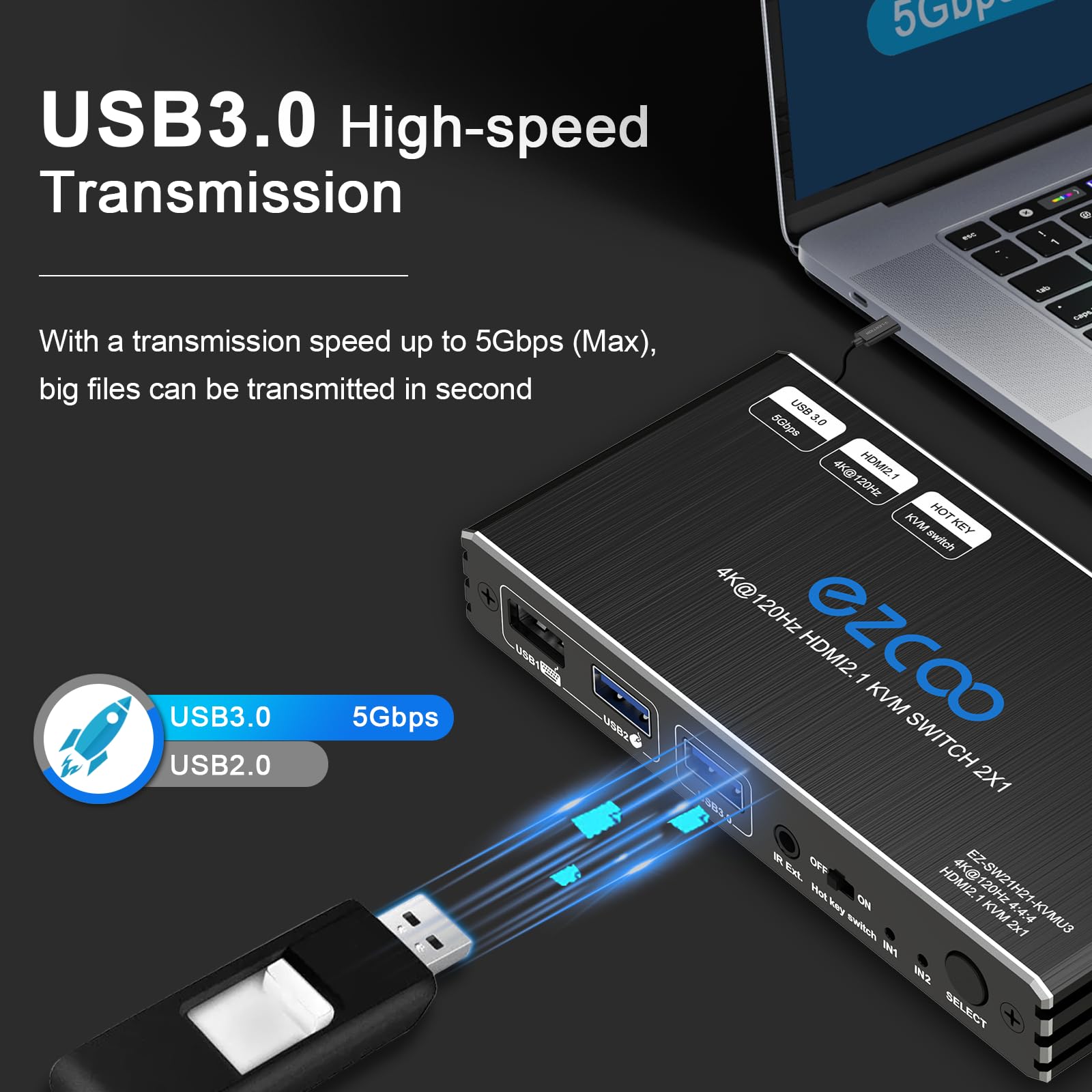8K 60Hz 4K 120Hz HDMI 2.1 KVM Switch USB 3.0 2 porte con Hotkey 48Gbps Condividi 2 computer con una tastiera Mous HDR D-olby Vision HDCP2.2 Telecomando USB3.0 Cavo incluso