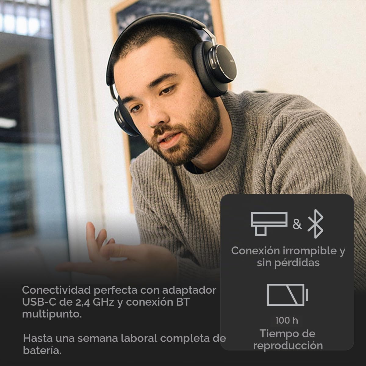 AKG N9 Hybrid Over-Ear Auriculares – Sonido Inalámbrico Cristalino, Cancelación de Ruido Adaptativa, Calidad de Llamadas Certificada por Zoom, 100h de Batería, Bluetooth, USB-C, Negro